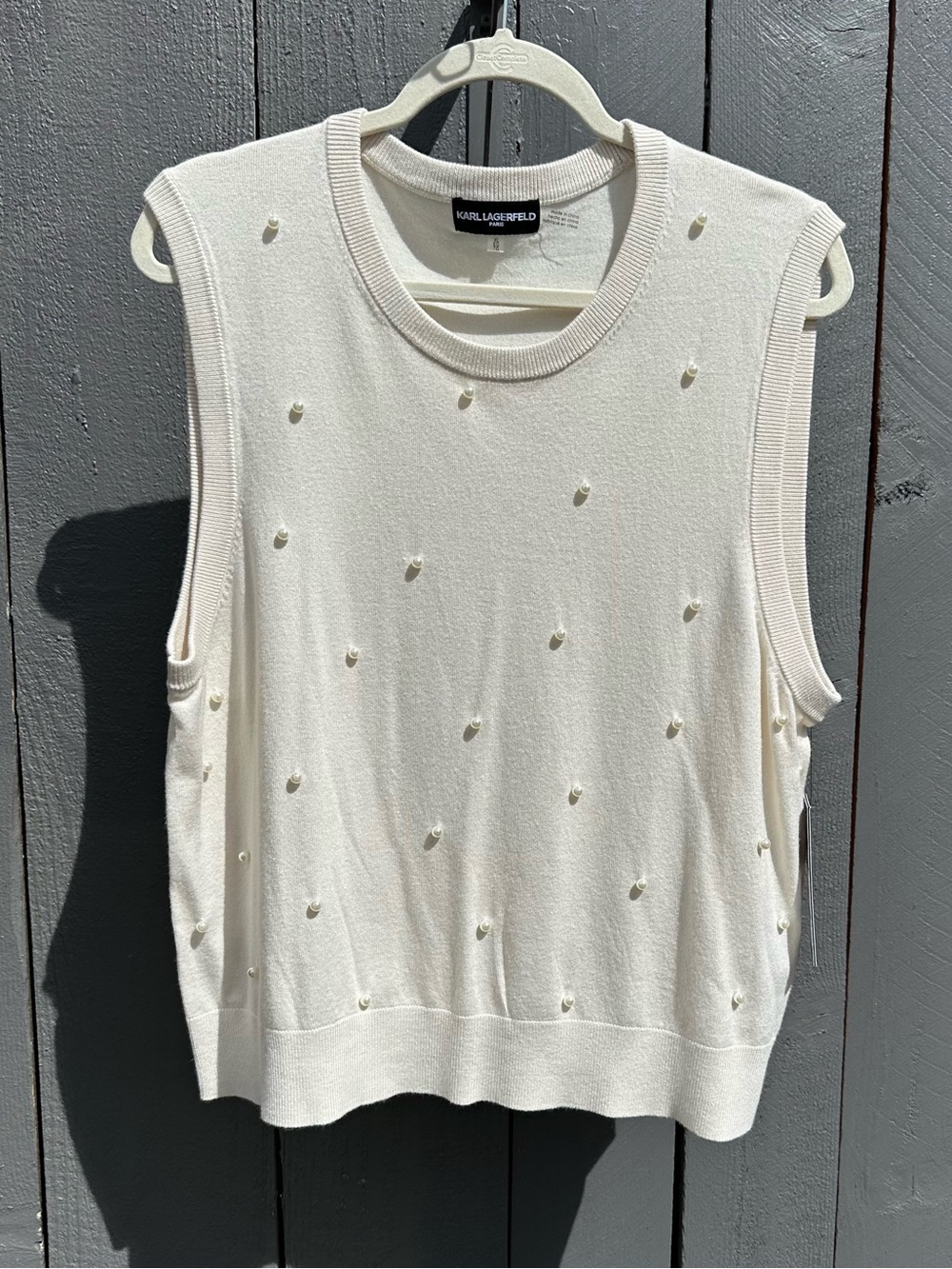 Karl Lagerfeld Ivory/Cream Knit Vest Blouse w/Pearl Detail XL